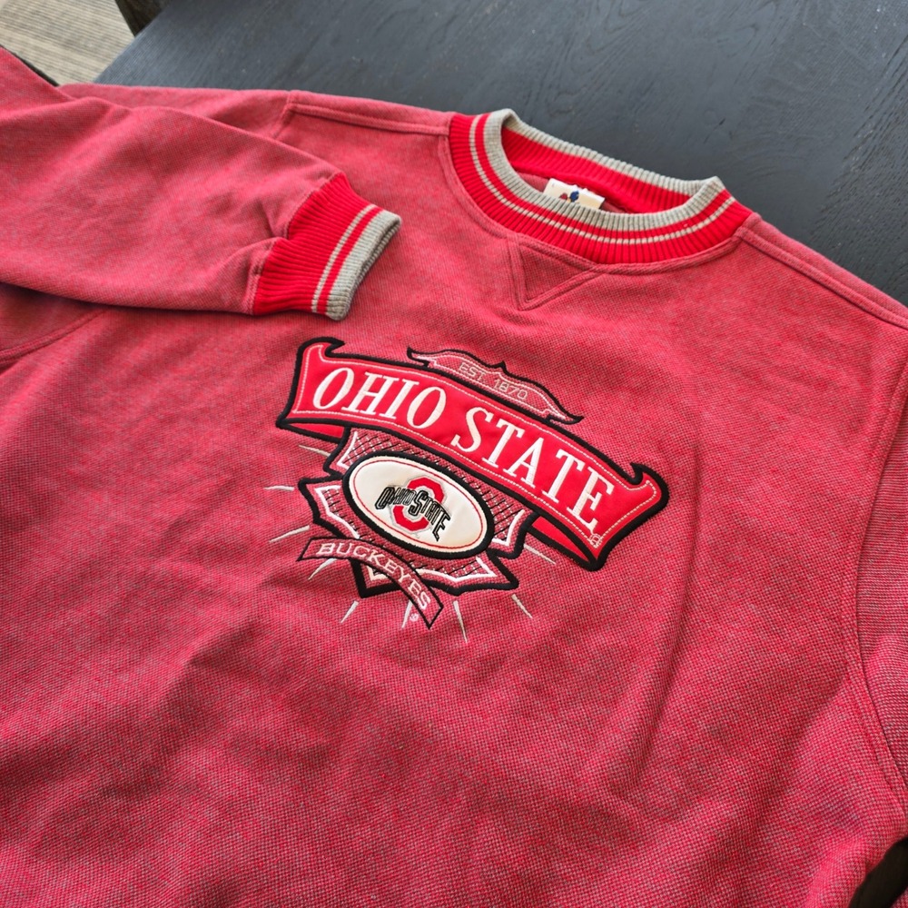 RARE Midwest Embroidery Ohio State Buckeyes Sweatshirt‎ Red Vintage Mens Large